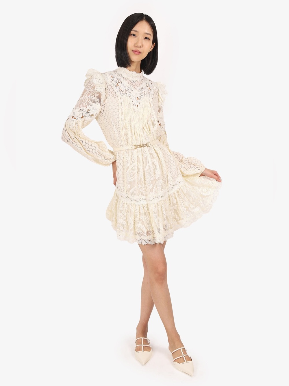 Zimmermann Ivory Lace Long-Sleeve Mini Dress size 0